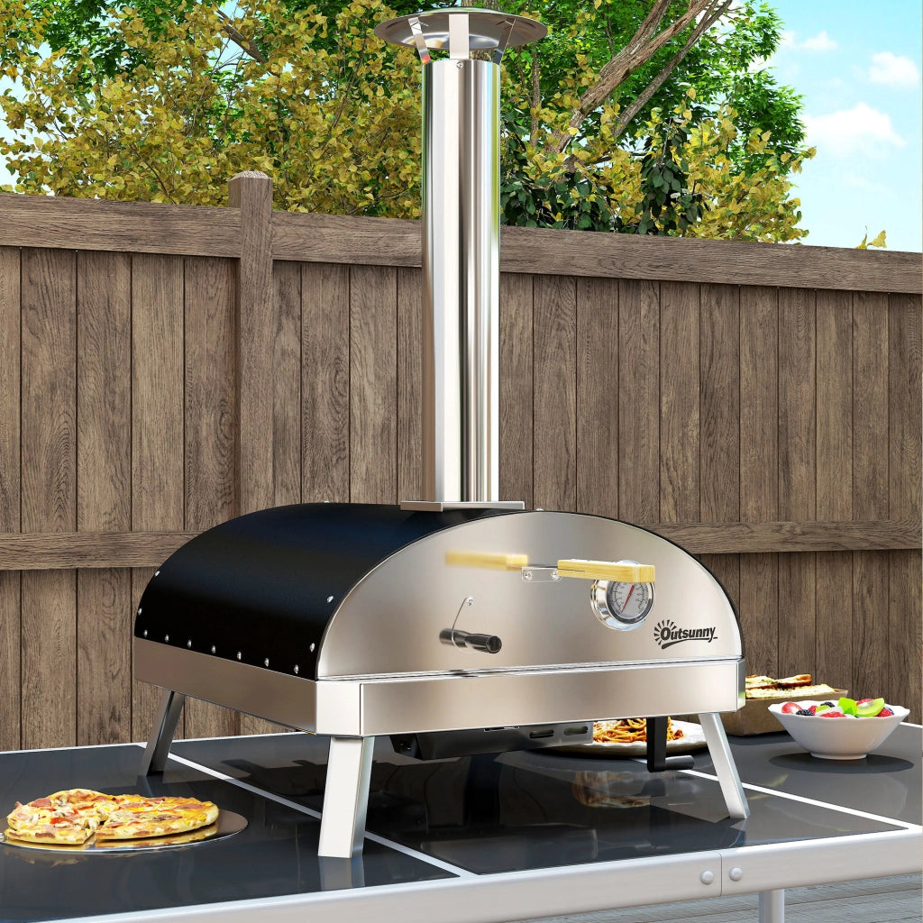 Forno Pizza Legno con Pietra Refrattaria ¨C Zephmum ¨C Grigio con Termometro e Vassoio Girevole