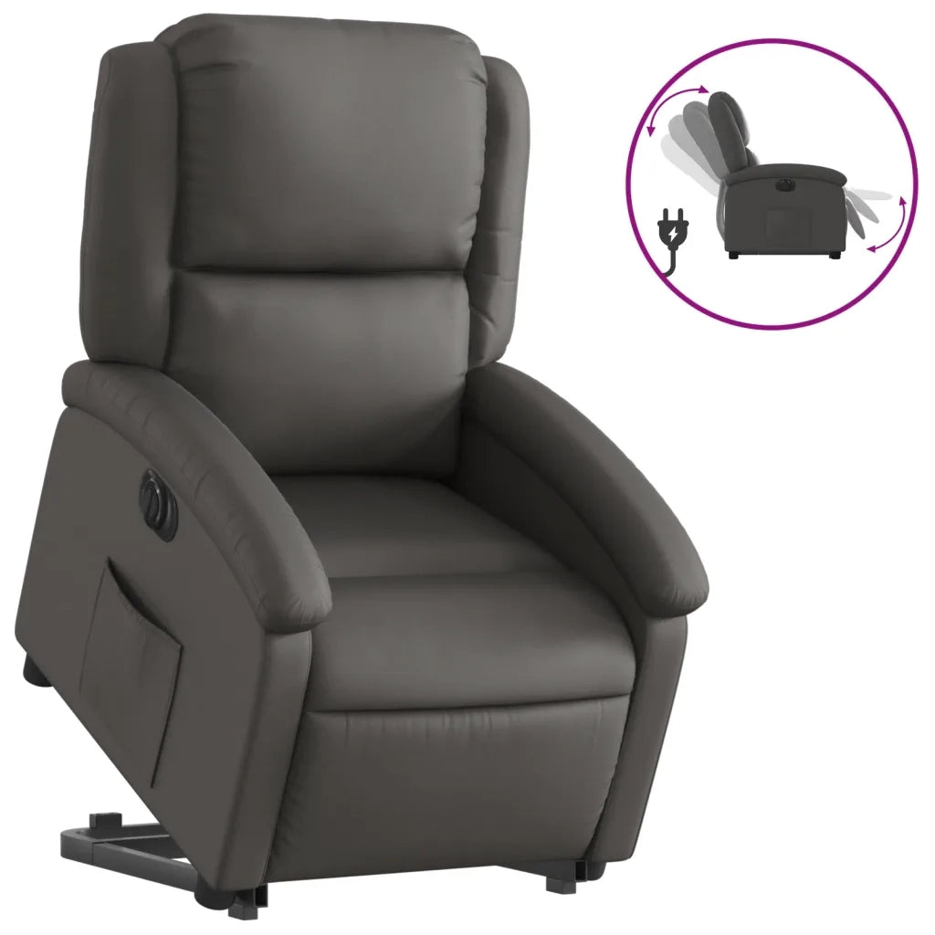 Poltrona Alzapersona Reclinabile Elettrica Grigia in Vera Pelle 3204273