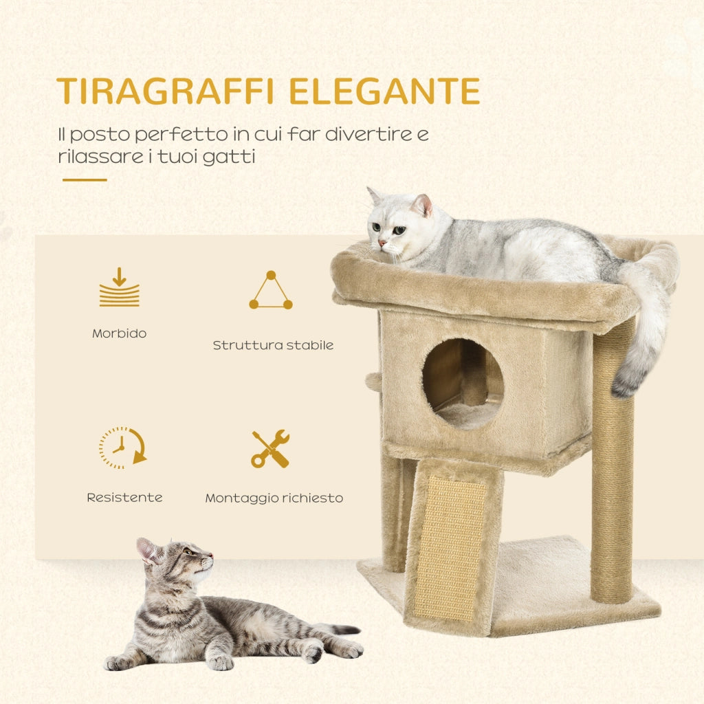 Tiragraffi per Gatti con Casetta e Lettino in Juta ¨C Zephmum ¨C Marrone