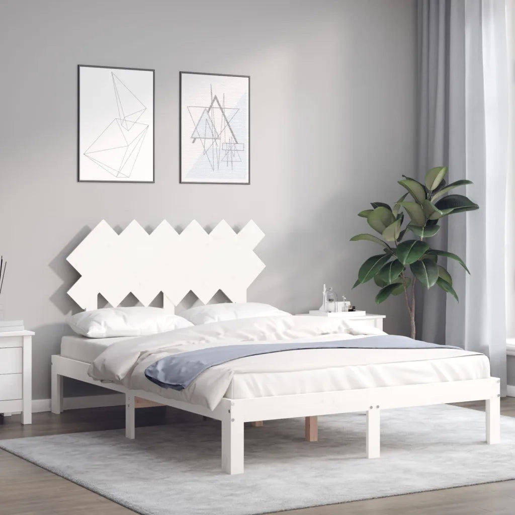 Letto matrimoniale | Letto per adulti | Giroletto senza Materasso Bianco 120x200 cm Legno Massello Pino