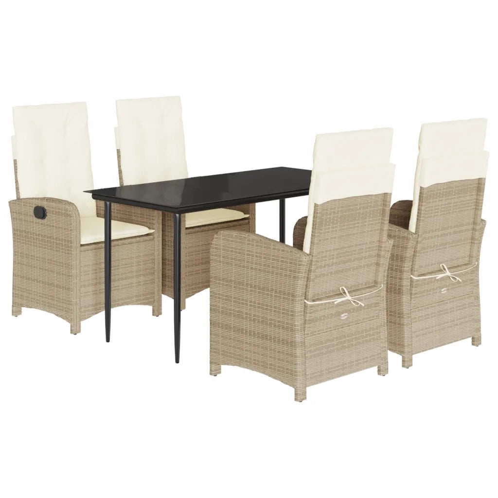 Set da Pranzo da Giardino 5 pz con Cuscini Beige in Polyrattancod mxl 91835