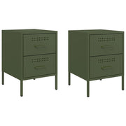 Set di 2 Comodini | Armadio da Notte | Mobiletto da notte Verde Oliva 36x39x50,5 cm in Acciaio