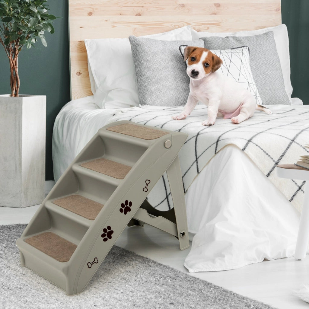 Scaletta di plastica pieghevole per animali, Scala di plastica con 4 gradini per interno ed esterno Grigio-Giochi e accessori per cani