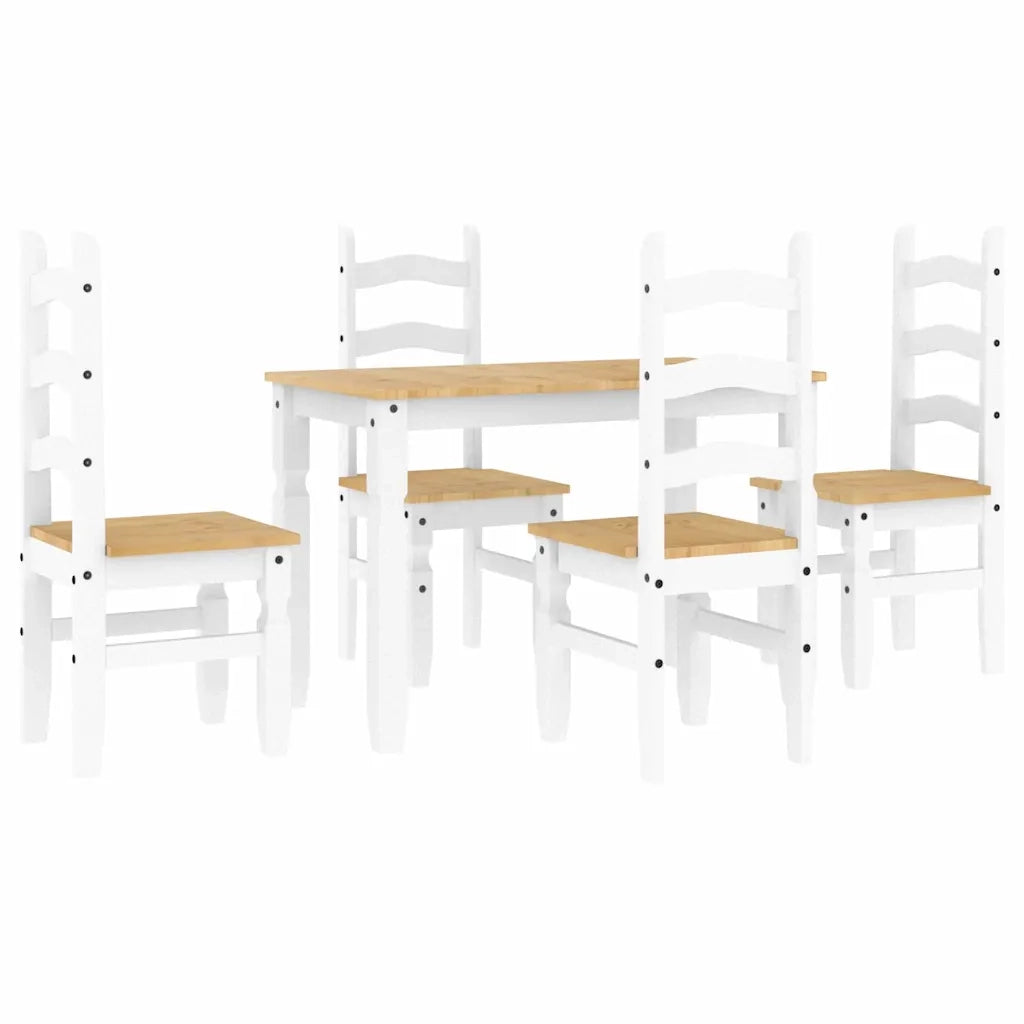 Set da Pranzo 5 pz PANAMA Bianco in Legno Massello di Pino 3345199