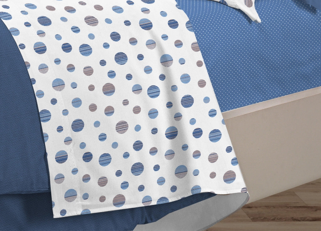 Completo Lenzuola Letto 100% Cotone Made Italy 3027 Disegno Dandy - Piazza E Mezza - Blu