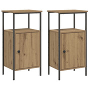 Set di 2 Comodini | Armadio da Notte | Mobiletto da notte Rovere Artigianale 41x31x80cm in Legno Multistrato