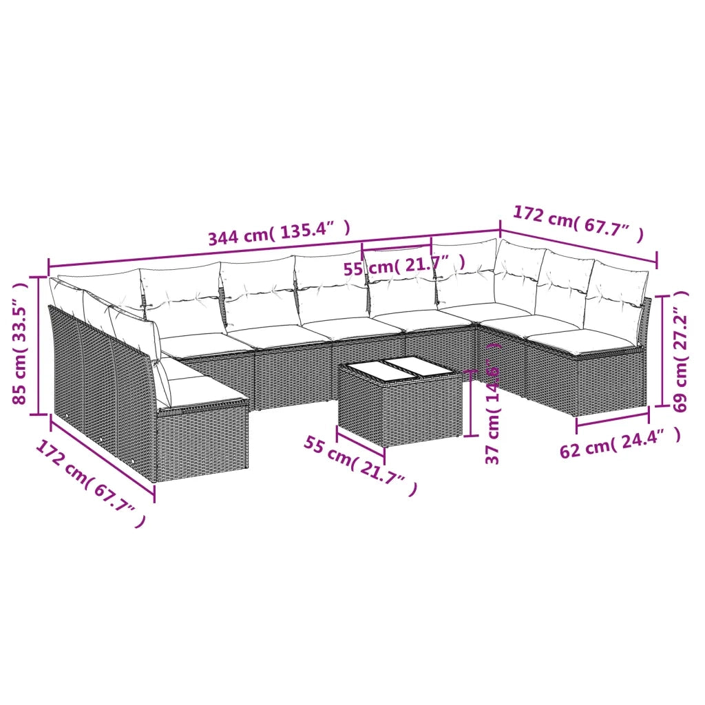 Set Divani da Giardino 11 pz con Cuscini in Polyrattan Nero 3249935