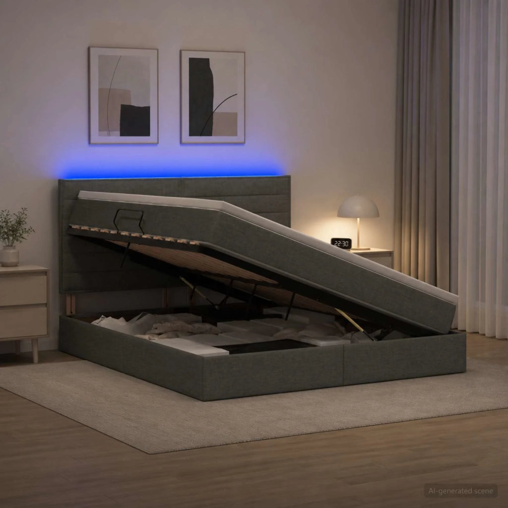 Letto con contenitore LED e materasso Grigio Scuro 140 x 200 cm 3459886