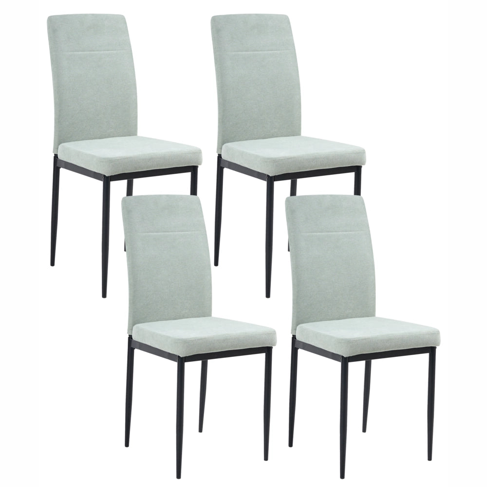Set di 4 sedie da pranzo in tessuto, rivestimento verde chiaro gambe in ferro nero senza braccioli per sala da pranzo