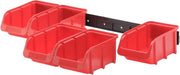 Set di contenitori di archiviazione: 1x binario in plastica più 5 contenitori di archiviazione da 1 m con supporto alla parete inclusi contenitori di archiviazione per il sistema di sostegno rosso.