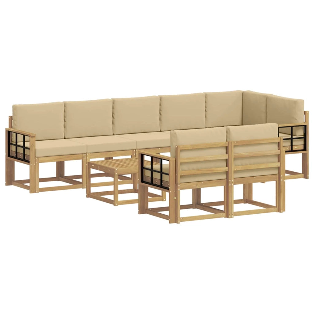 Set di divani da esterno 9 pz Bianco e Beige Poliestere 3387852