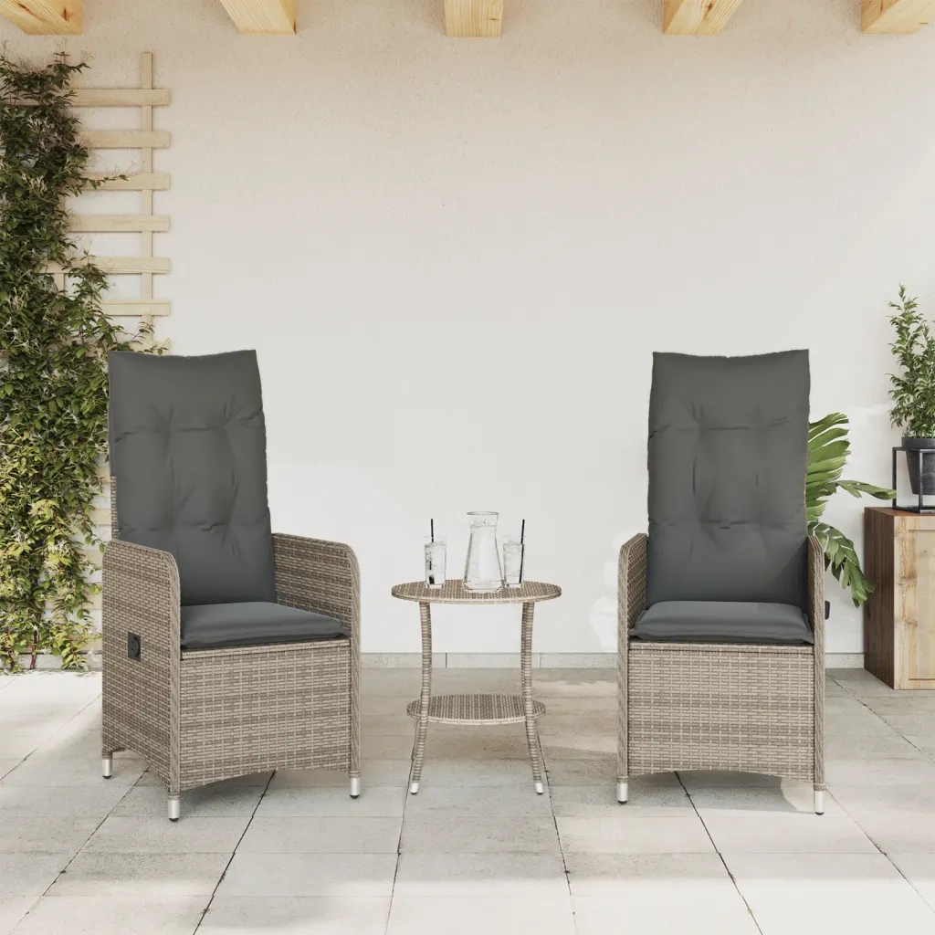Sedie da Giardino Reclinabili 2 pz con Tavolo in Polyrattan 365692