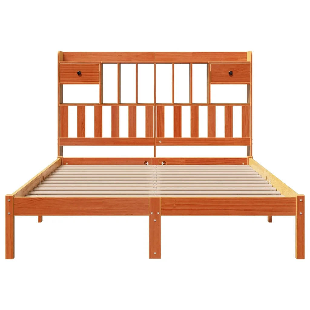 Letto Libreria senza Materasso Marrone Cera 150x200 cm in Pino