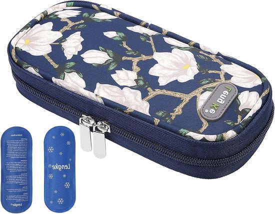 Cassa di Viaggio per Insulina per Diabetici - Organizzatore Portatile con Funzione di Raffreddamento e 2 Pacchi di Ghiaccio