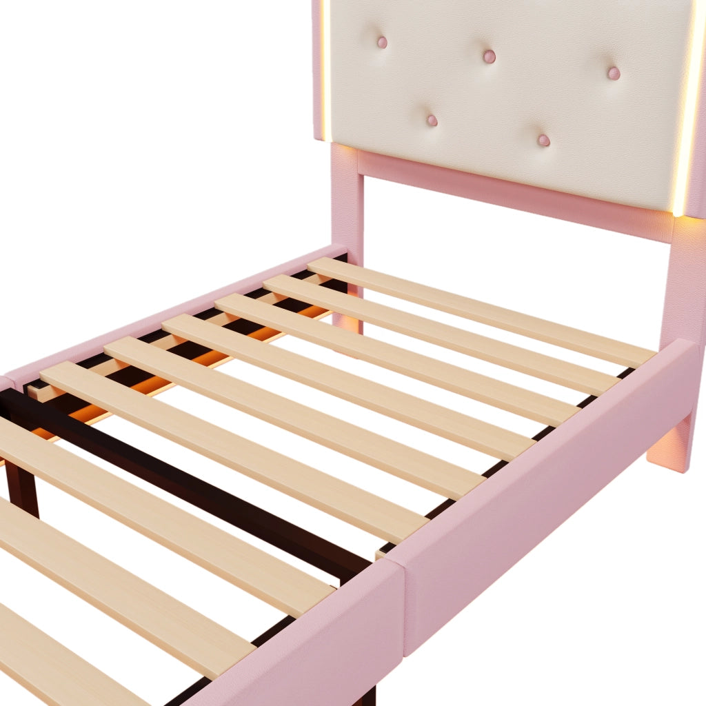 LETTO Principessa 90x200 cm in PU Rosa con luci LED