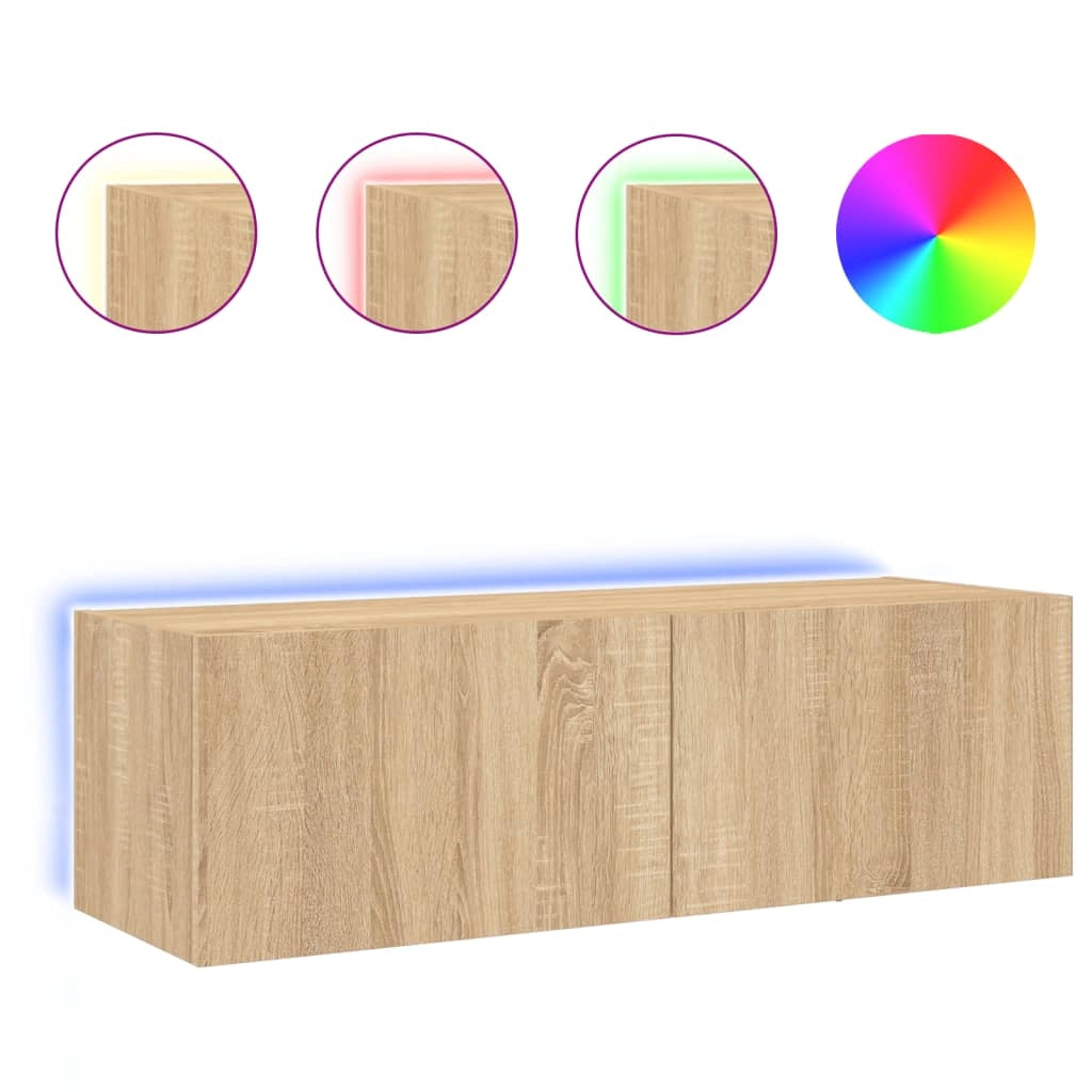 Mobile TV multimediale mensola TV credenza mobile TV sala da pranzo soggiorno parete attrezzata per camera da letto con luci LED rovere Sonoma 100 x 35 x 31 cm marrone 02_0028004