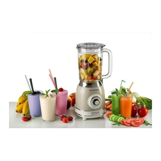 Ariete 583, Frullatore Vintage con tazza in vetro da 1,5 Litri, 4 Lame in Acciaio Inox, 4 Velocità + Pulse,1000 Watt, Beige