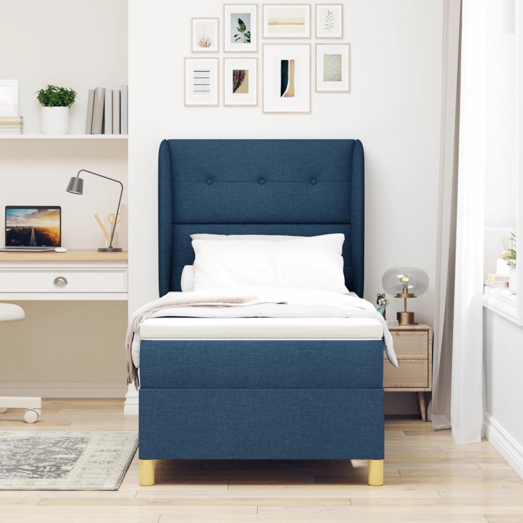 Letto con Box Spring e Materasso Blu 100x200 cm Tessuto