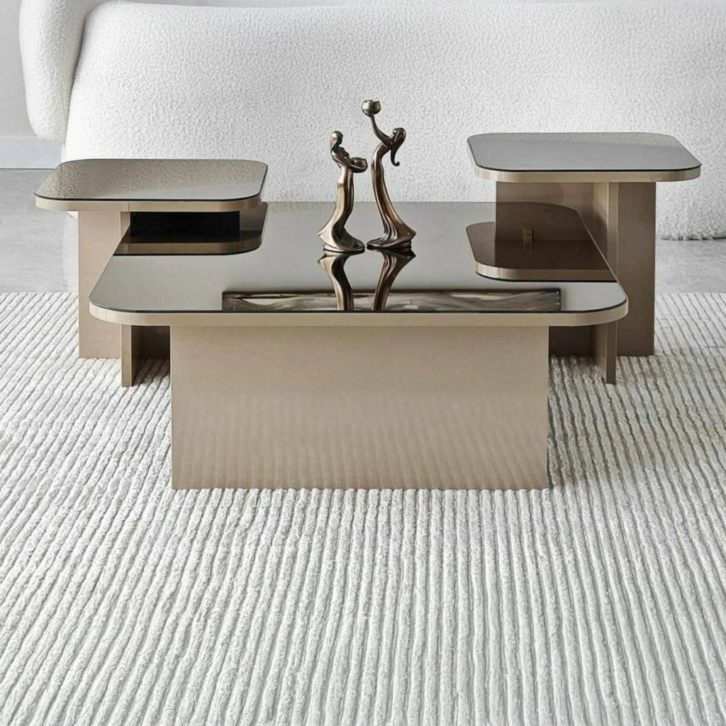 Tavolino da salotto Nuummite, Tavolo basso da caffè, Portariviste per divano, Ripiano da soggiorno, 80x80h40 cm, Tortora e Fumè