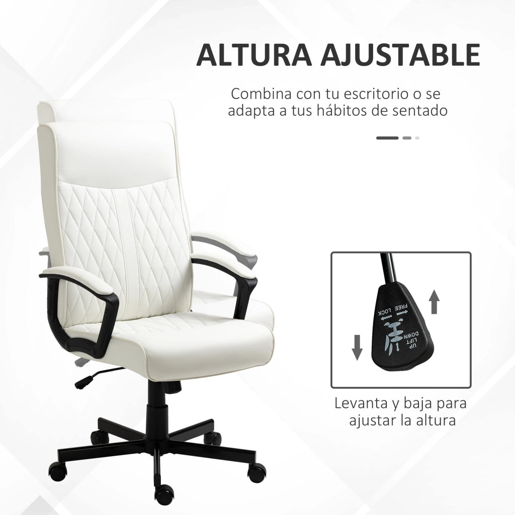 Sedia da Ufficio con Schienale Alto Altezza Regolabile e Funzione Inclinazione ¨C Xylo ¨C Bianco 65x65x102-112,5 cm