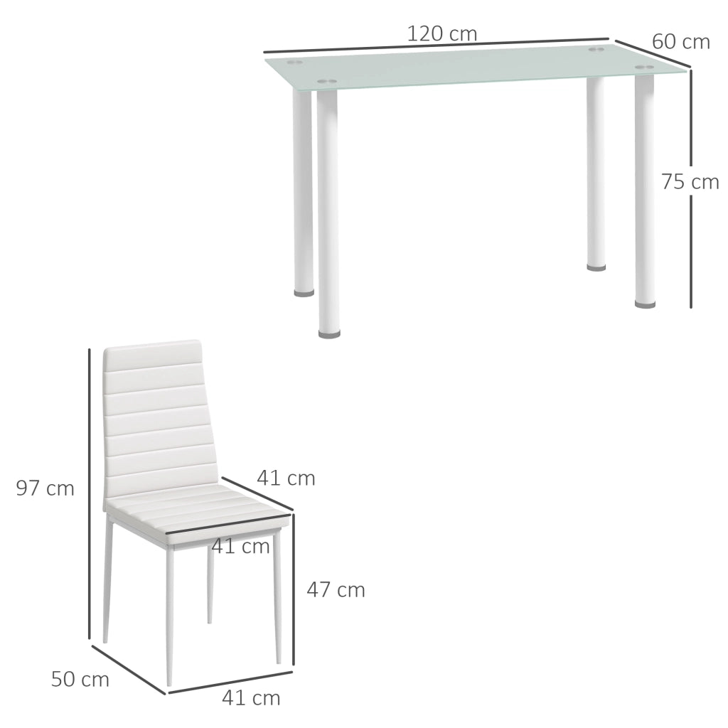 Set tavolo da pranzo con 4 sedie ¨C Xylo ¨C Piano vetro temperato gambe acciaio bianco