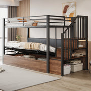 Letto a soppalco 90 × 200 cm con contenitore idraulico, scala con vani portaoggetti, sponde alte, senza materasso