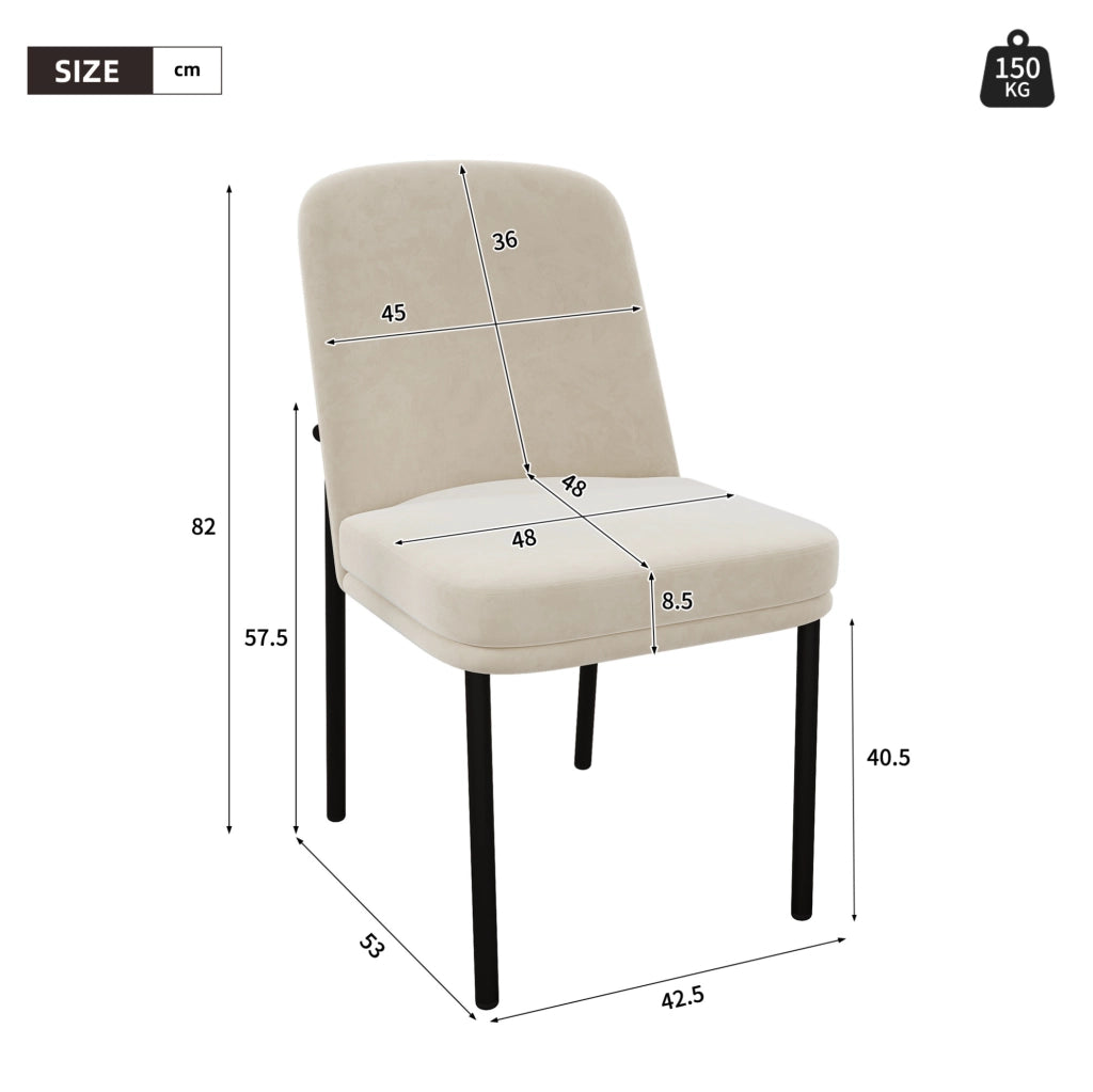 Set di 4 sedie da pranzo in velluto beige con struttura nera