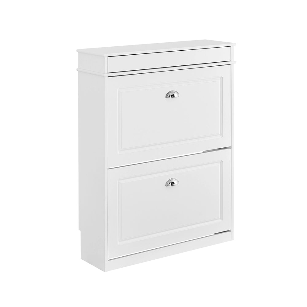 SoBuy Scarpiera Salvaspazio Slim Mobiletto da Ingresso con 2 Ante a Ribalta Armadio Portascarpe Scarpiera Moderna per Ingresso Corridoio o Camera 75x24x96cm Bianco FSR78-L-W
