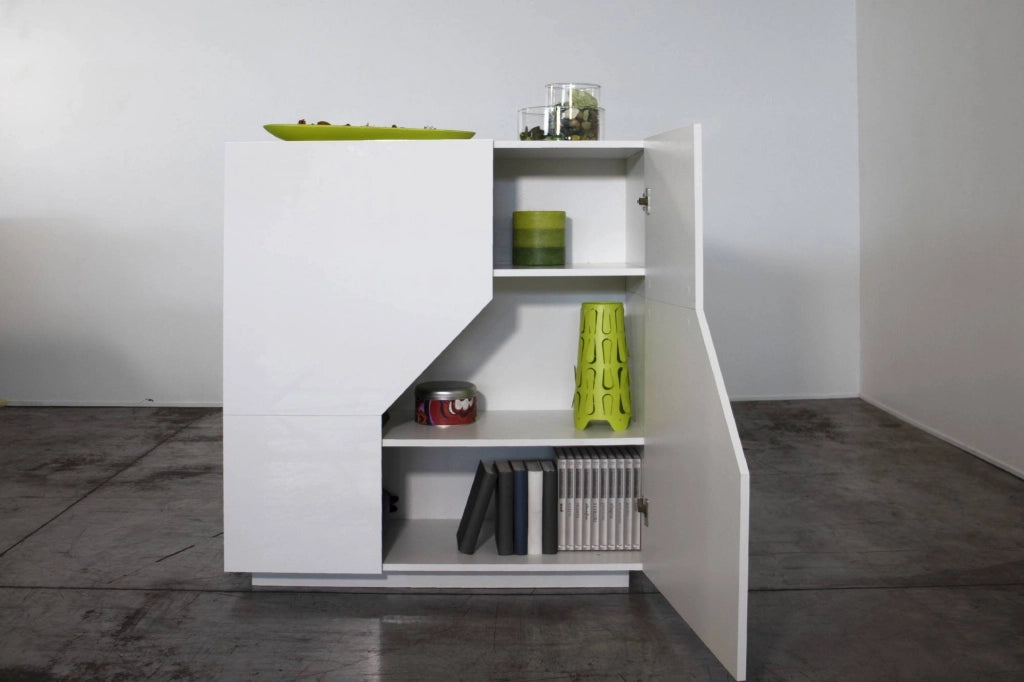 Credenza moderna a 2 ante Amento, Made in Italy, Madia da cucina, Buffet di design da soggiorno, Cm 79x43h86, Bianco lucido