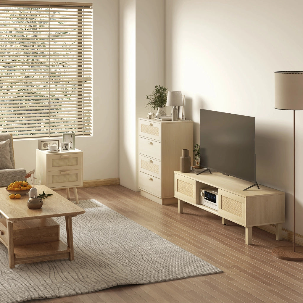 Cassettiera design in rattan con 4 cassetti ¨C zephmum ¨C legno naturale 60x40x80 cm