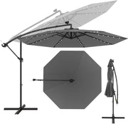 Ombrellone da Giardino 3m con Luci Solari, Ombrellone da Patio Anti UV con Base Croce, Ombrellone a Manovella da Esterno con Regolazione Inclinazione per Cortile, Piscina