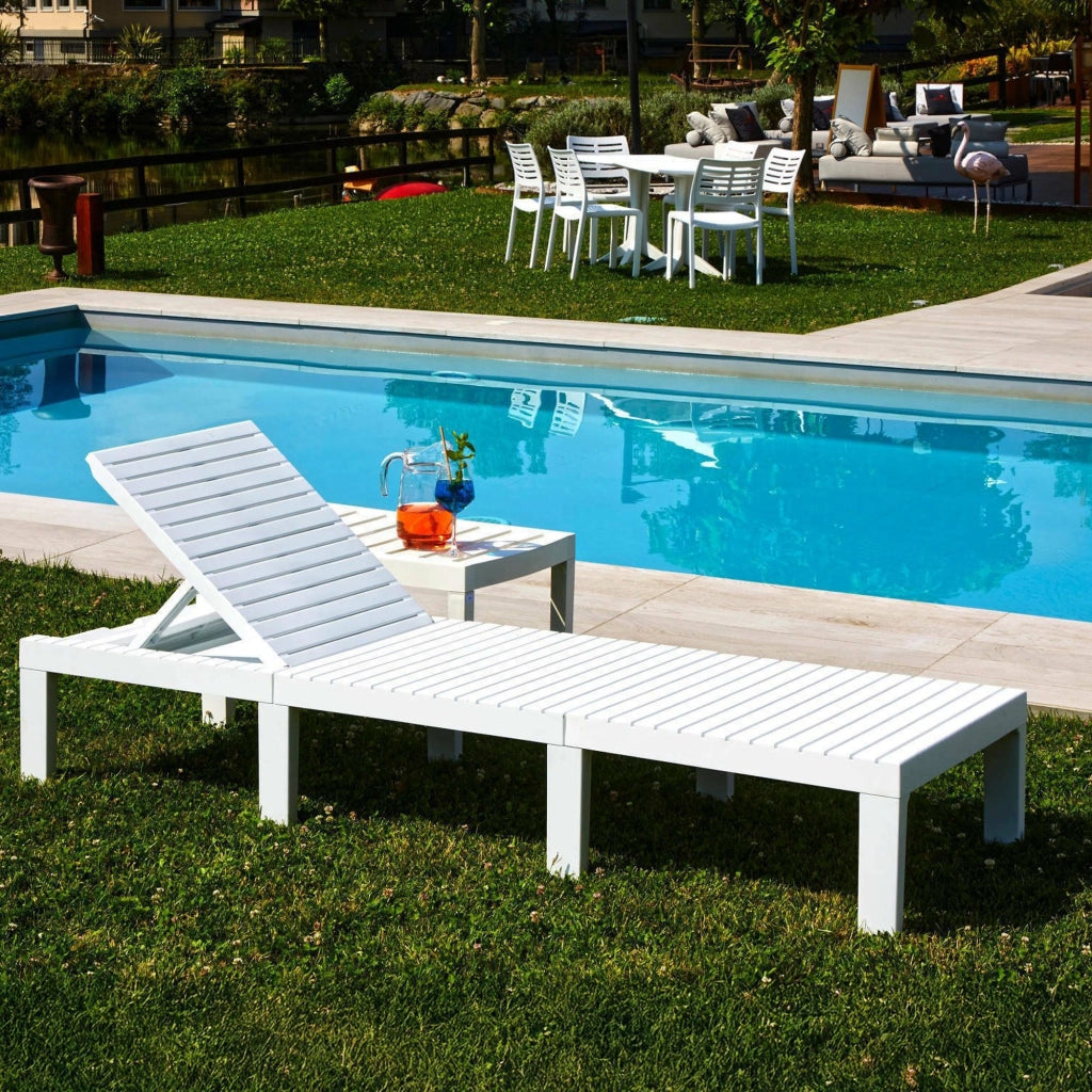 Lettino prendisole Ababahi, Sdraio da giardino regolabile, Lettino da esterno, 100 % Made in Italy, Cm 195x65h78, Bianco