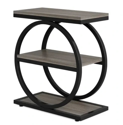 Tavolino laterale a 3 ripiani in MDF e metallo nero e grigio
