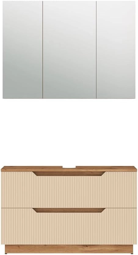Set di mobili da bagno Lotta, Rovere/cashmere a righe, 2 parti