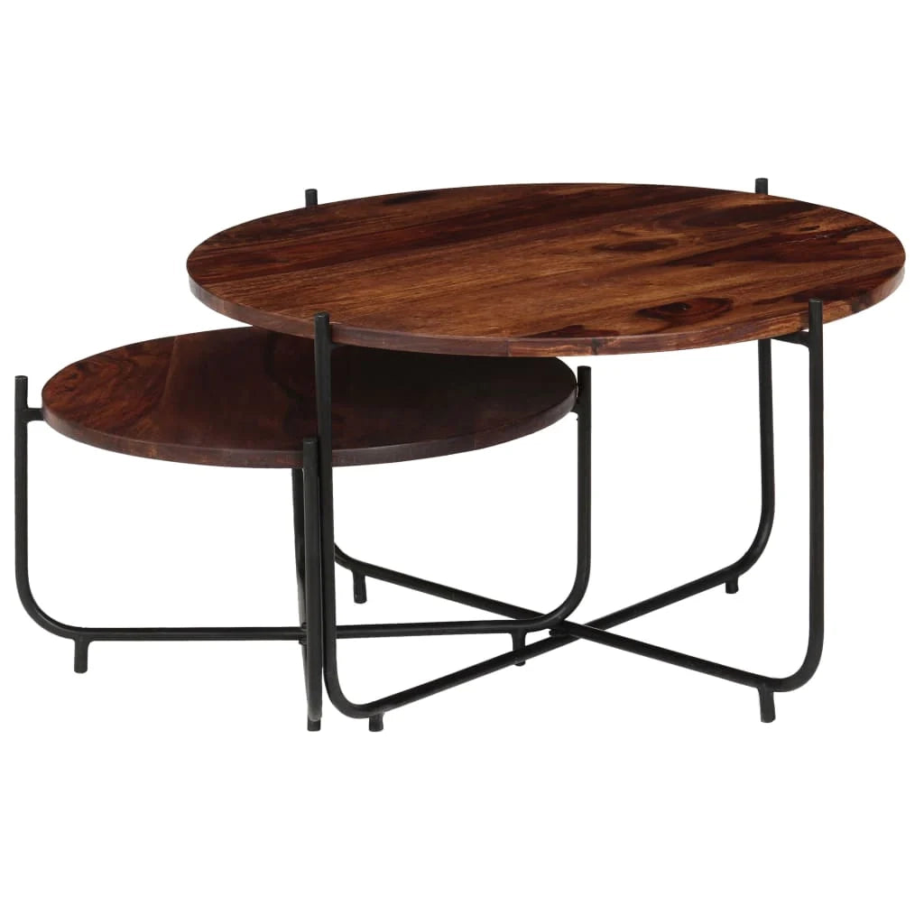 Set di 2 tavolini da caffè legno massello 60 x 35 cm marrone 02_0042120
