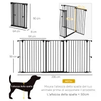 Cancelletto per Cani Taglia Media a 3 Pannelli con Doppio Sistema di Blocco, 206x90cm, Nero