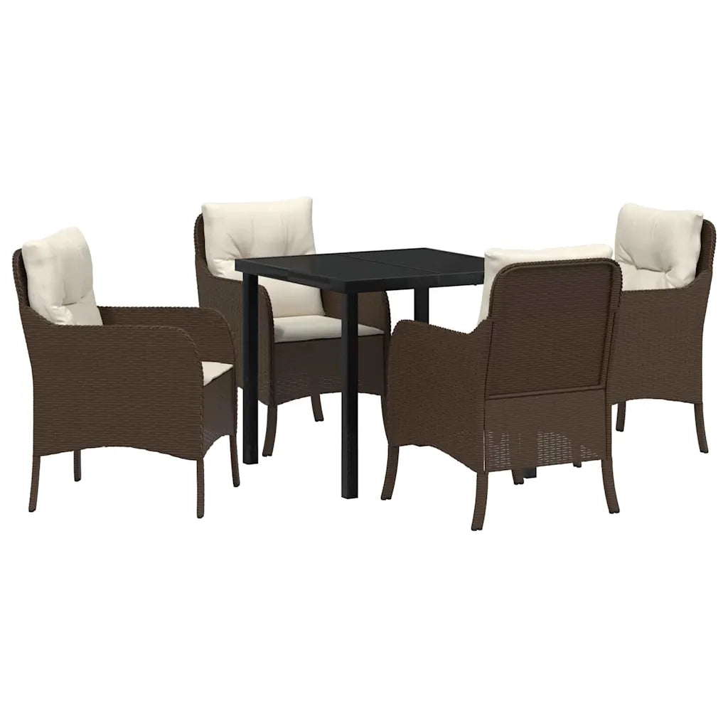 Set da Pranzo per Giardino con cuscino 5 pcs Marrone polyrattan