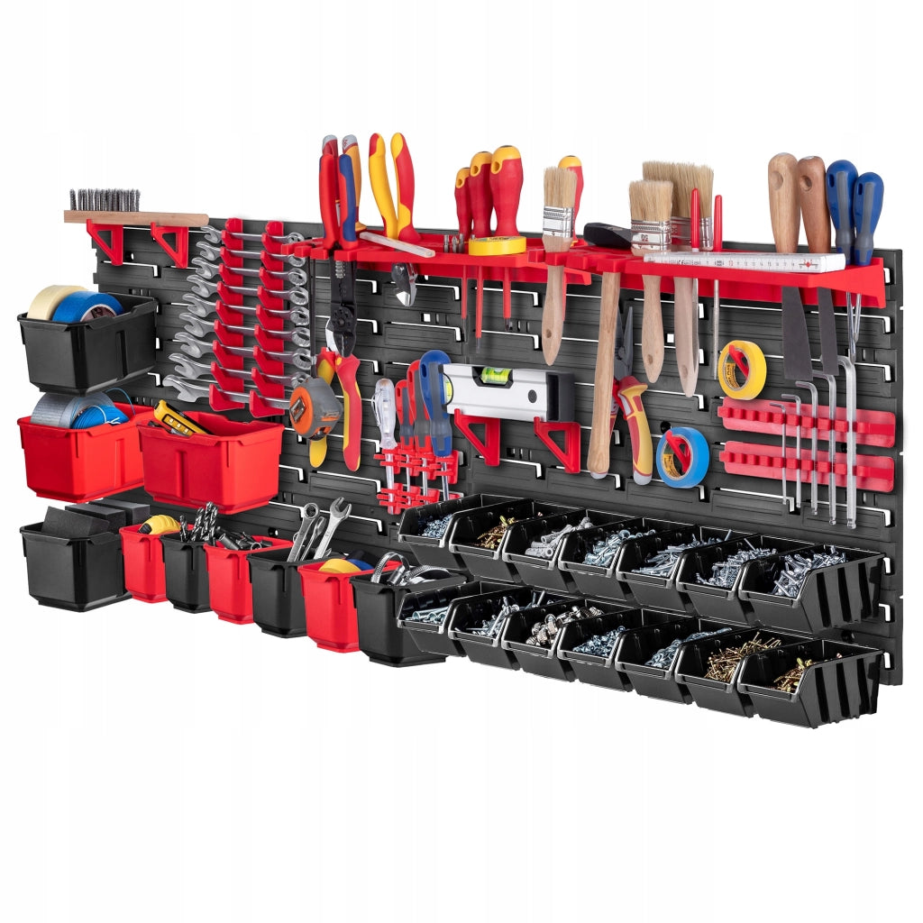 Pannello portautensili KADAX da parete per officina, 116x39 cm, 14 scomparti, 20 supporti, garage.