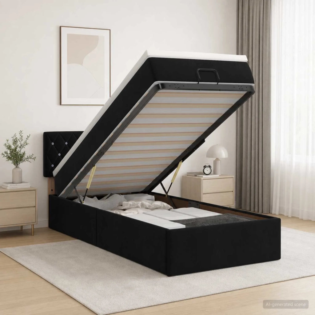 Letto ottomano con materasso Nero 100 x 200 cm Velluto 3457631