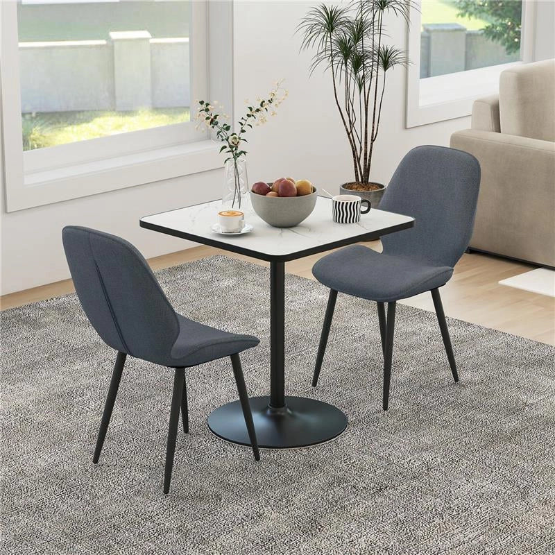 SET 2 SEDIE DA PRANZO CON SCHIENALE RICURVO, IN TESSUTO EFFETTO LINO, SCHIUMA E ACCIAIO, 46X56X86 CM, GRIGIO E NERO