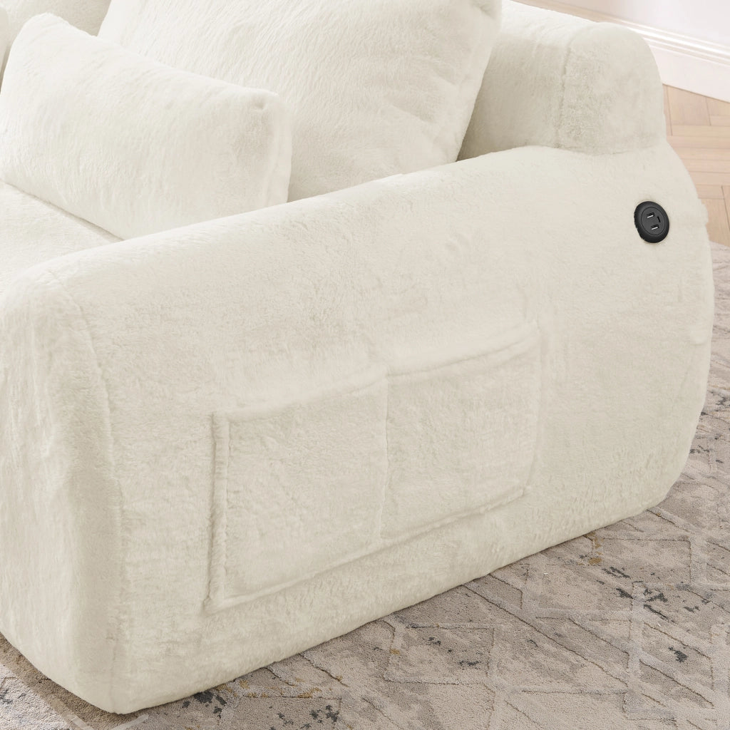 Divano a 2 posti con ricarica USB e tasca laterale in foam beige
