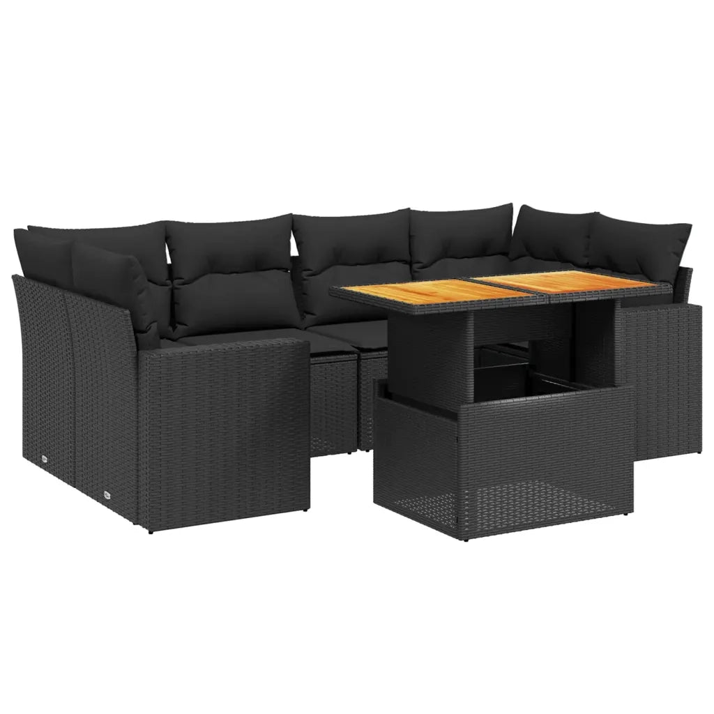 Set Divani da Giardino con Cuscini 7pz Nero Polyrattancod mxl 88565