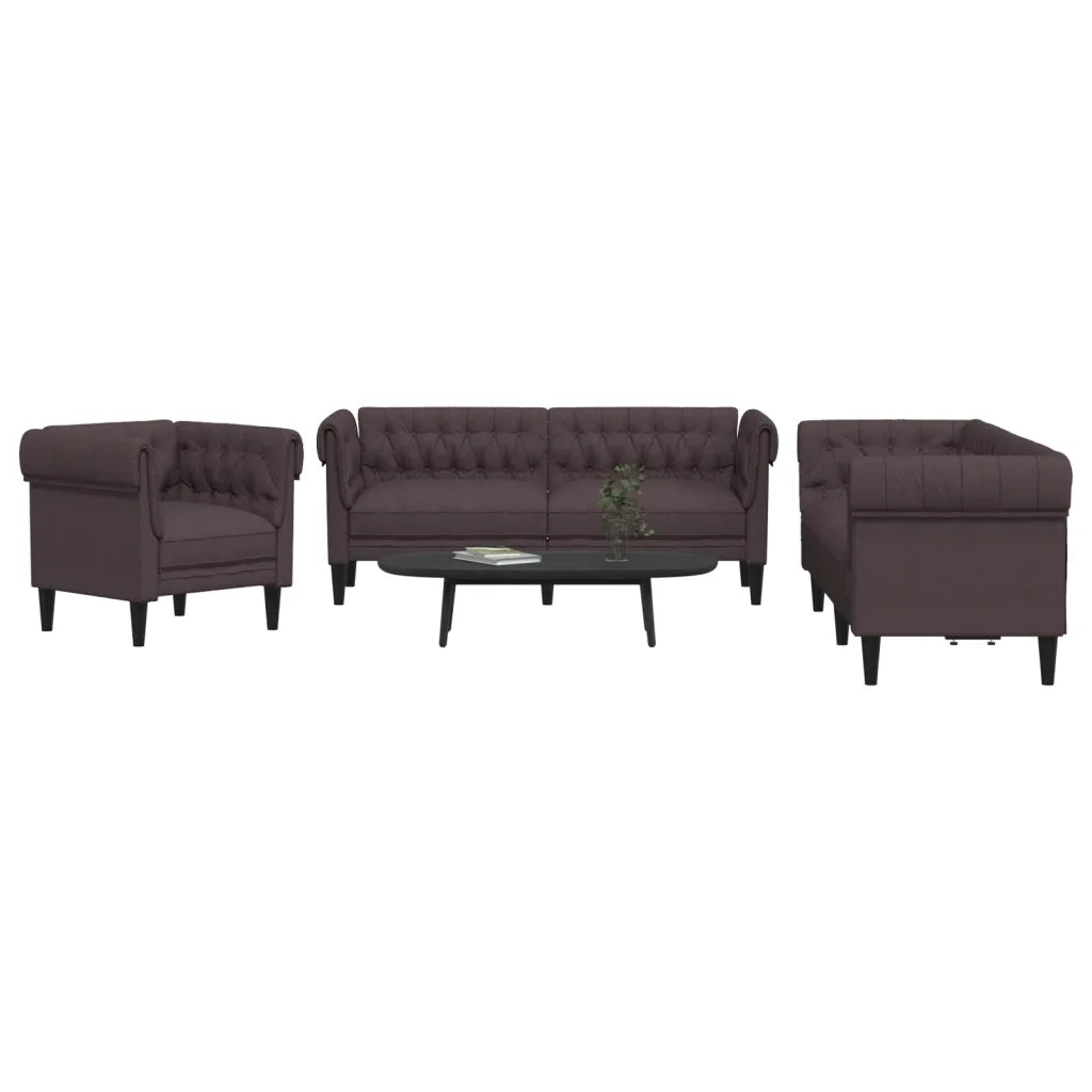 Set di Divani 3 pz Marrone Scuro in Tessuto 3209194