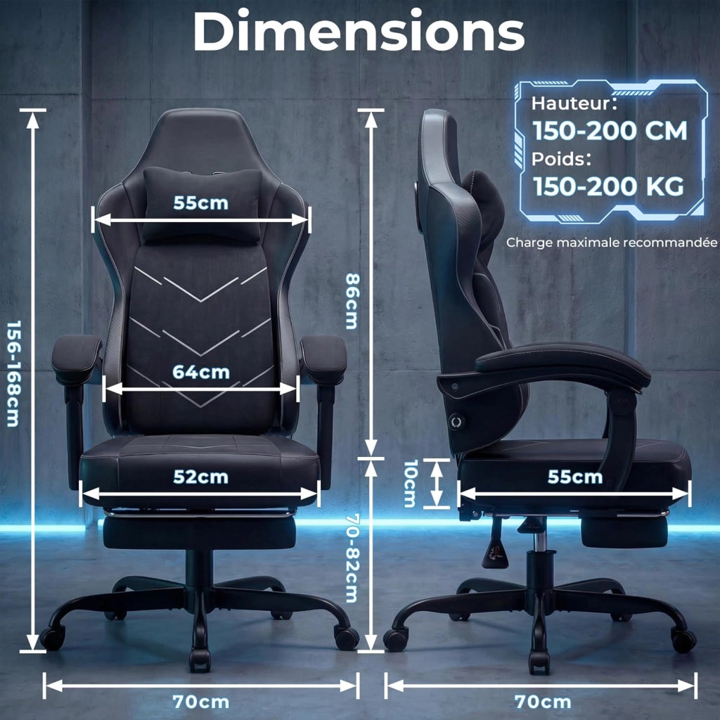 Sedia girevole per videogiochi con supporto lombare, poltrona ergonomica con molle + cuscino in schiuma ad alta densità, schienale reclinabile a 135°, altezza regolabile 10 cm, braccioli