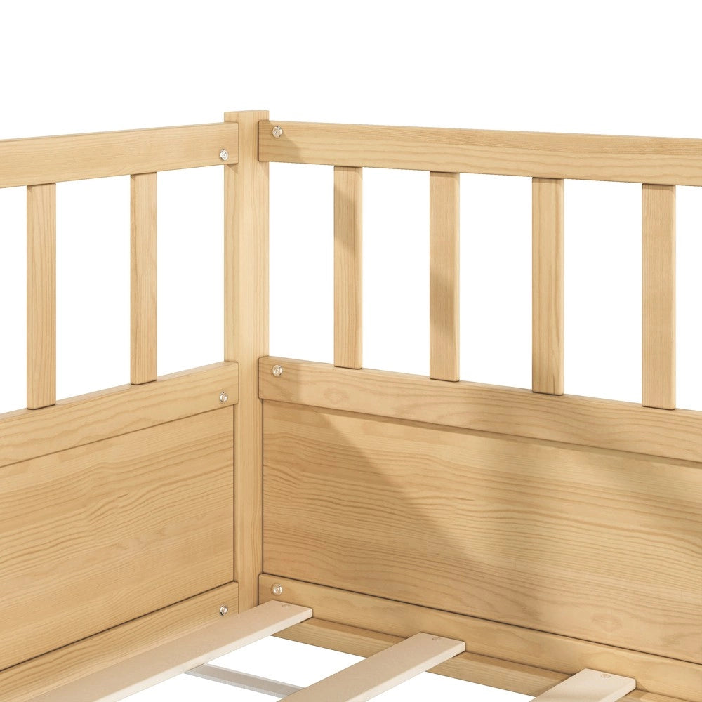 Letto Montessori Singolo in Legno di Pino ¨C MINIMAL ¨C 90x200, con Rete a Doghe e Sponda