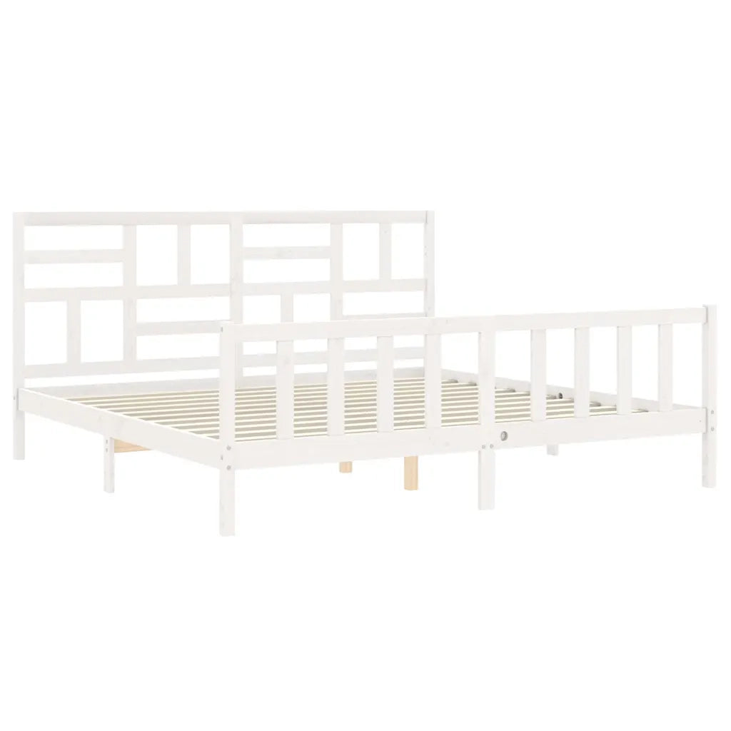 Giroletto Testiera Bianco Super King Size-Struttura Letto in Legno Massello 471207
