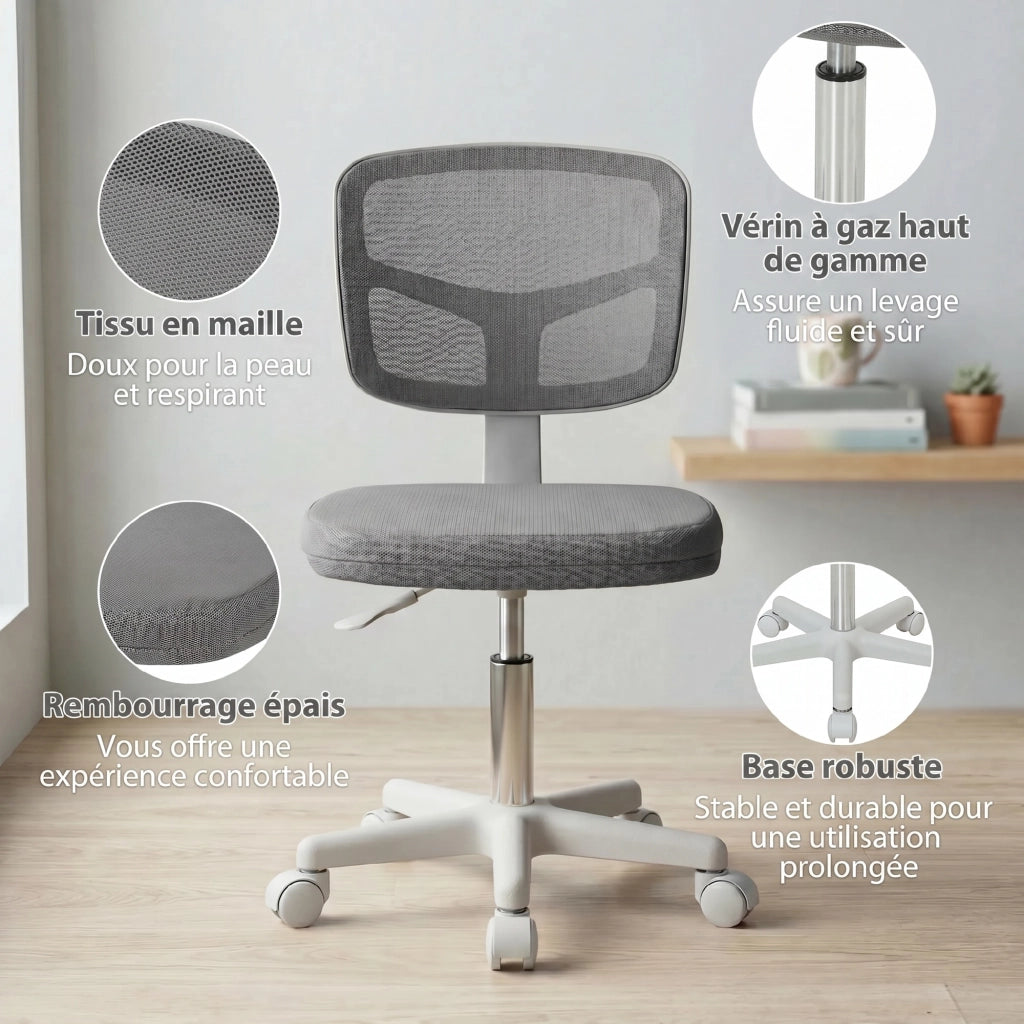 Sedia da Ufficio Ergonomica Senza Braccioli ¨C Xylo ¨C Schienale in Rete Grigio