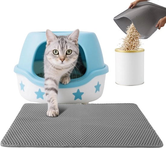 Kattenbakmat 55x75 cm, Scopa a Doppia Lamina per Gatti Grande, Resistenete all'Urina e all'Acqua, Facile da Pulire, Scopa Antiscivolo per Gatti per il Pavimento