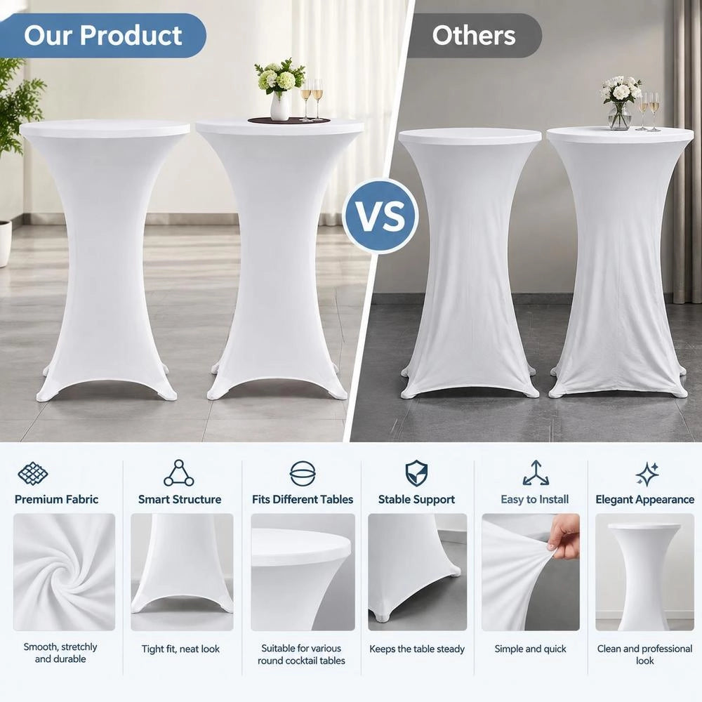 2 X Table Cover For Standing Table, Stretch Cover 70 Cm, White
