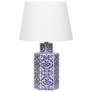 Lampada da tavolo classica con paralume in tessuto di lino base in porcellana bianco e blu 53 cm elegante retrò classico camera da letto soggiorno